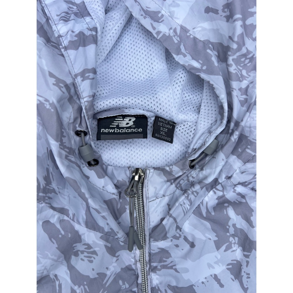 New Balance Womens Grey Camo Full Zip Hooded Windbreaker Jacket Mesh Lined - Picture 7 of 11